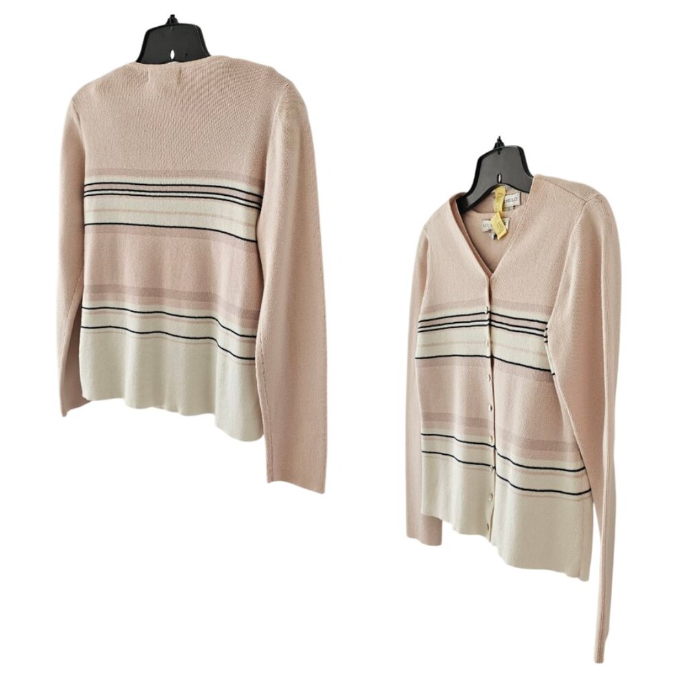 Petite Sophisticate Striped Sweater Set  | EUC | XSP | Pink Cream Navy - Picture 6 of 16